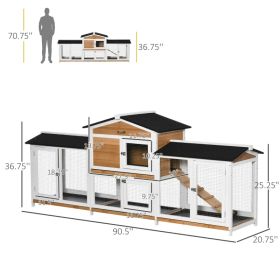Wooden Rabbit Hutch Bunny Cage Pet Playpen House Enclosure With Double Side Run Boxes, No Leak Tray, Ramp, For Rabbits, Chickens, Ducks, Guinea P (Option: Black White Yellow)