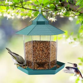 Hanging Gazebo Wild Bird Feeder Outdoor Bird Seed Station with Large Capacity 6 Feeder Ports for Garden Patio Park Weatherproof Easy To Refill (Color: Green)